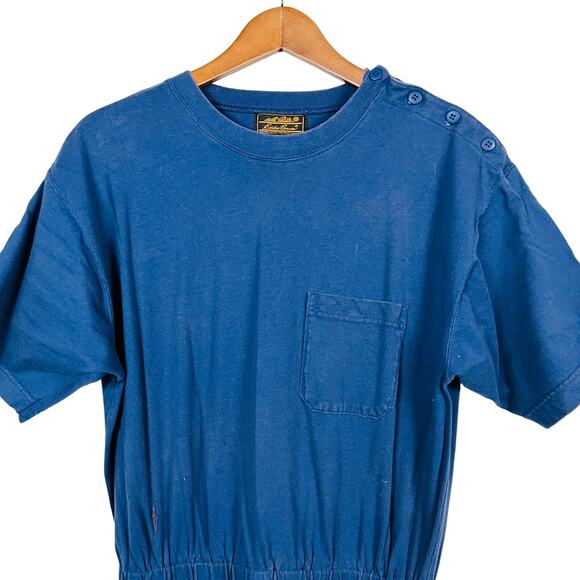 Eddie Bauer Y2K Heavy Knit Jersey Dress 2005 Midi Pocket Tee Navy Blue - L - Picture 7 of 10